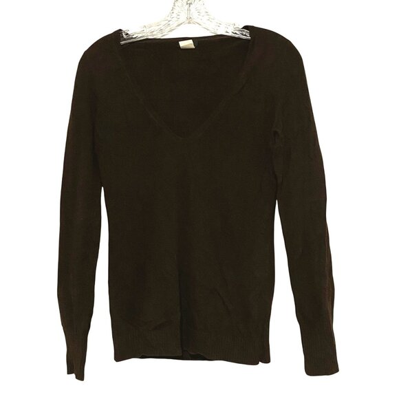 J Crew Deep V-neck Womens Knit Top XS Dark Cocoa Brown Earthy Fall Academia - Picture 1 of 4